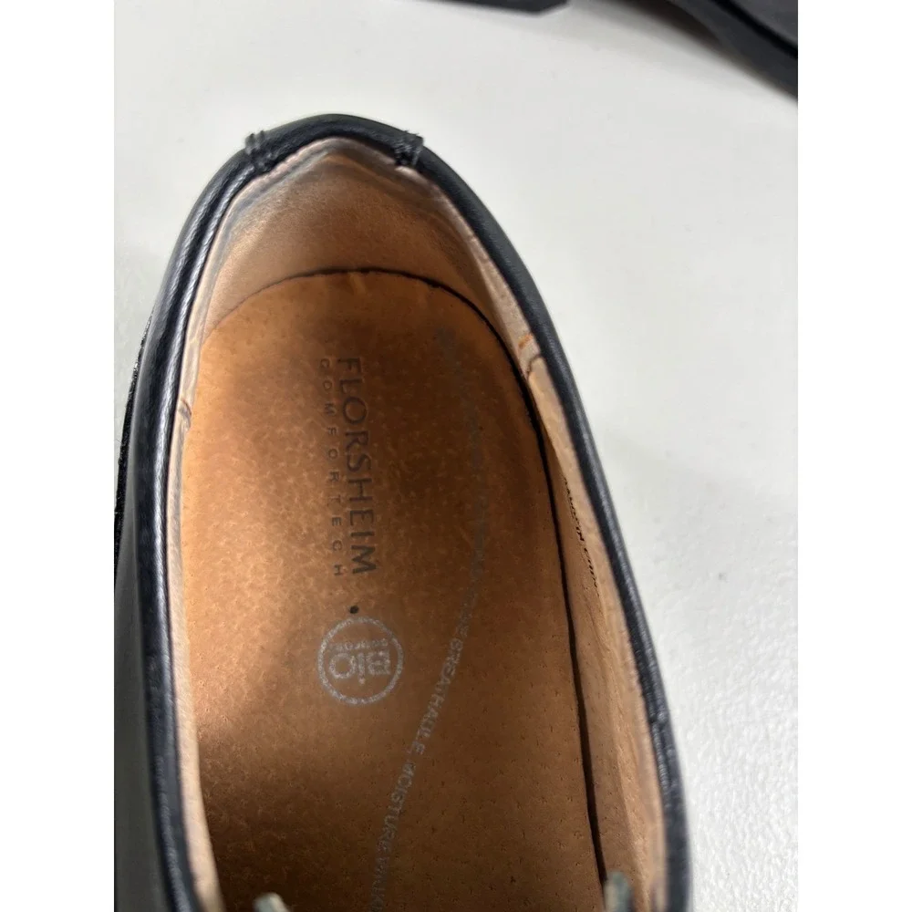 Florsheim Mens Comfortech Black Leather Square Toe Lace Up Dress Shoes‎ 9.5D
